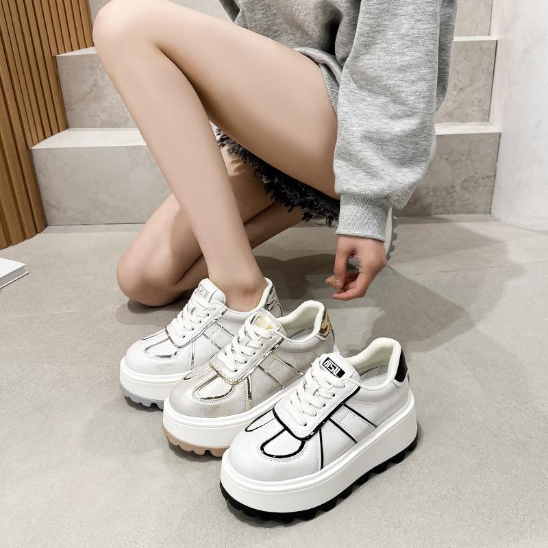 2025 Spring White Shoes New Soft Leather Casual Thick Sole Heightening Fashion Sports Comfortable Versatile Fashion Ins Tide