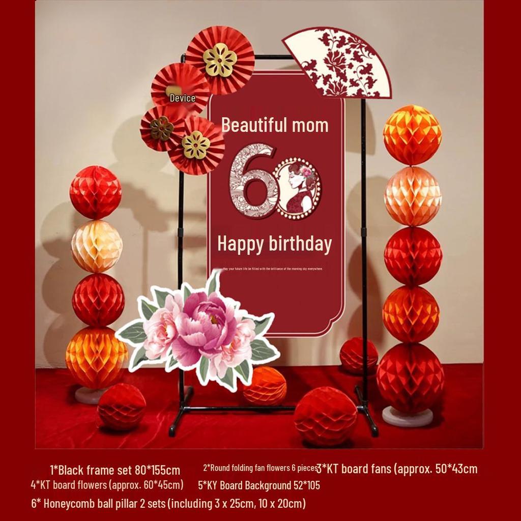 Grand 60th, 80th, or 90th Birthday Celebration Decorations - Elegant Chinese Banquet Venue Setup