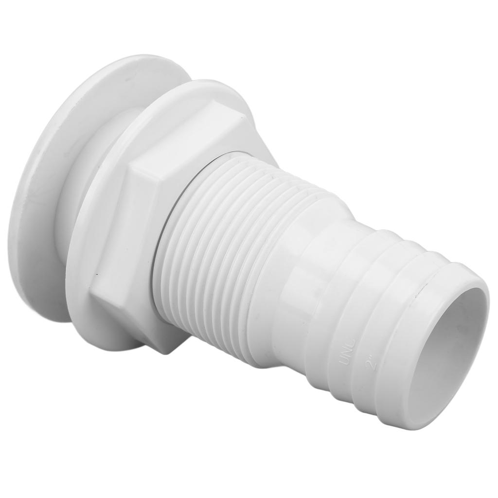 Marine Through Hull Fitting 2in White ABS Plastic Hose Coupler Drain Outlet Accessory