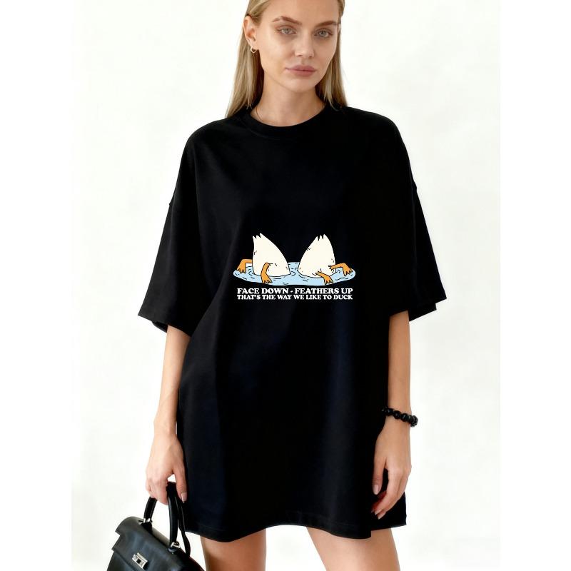 

Oversized T-Shirt Dress Black Duck Face Down Feathers Up That s The Way We Like To Duck Graphic Print Casual Wear For Women XXXXL чорний