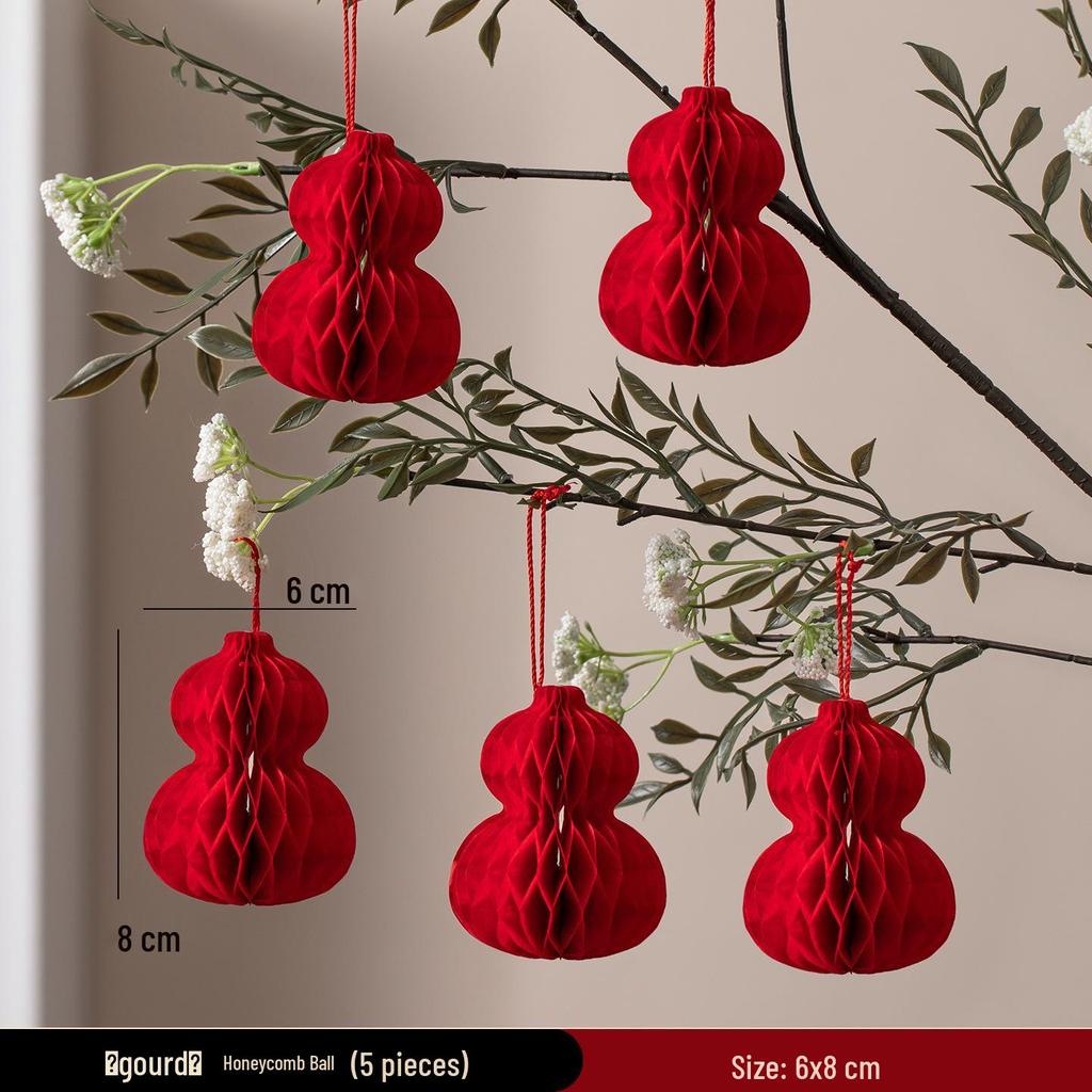 Chinese Red Lantern Hanging Ornament: Festive Flocked Bonsai Decor for New Year and Spring Festival