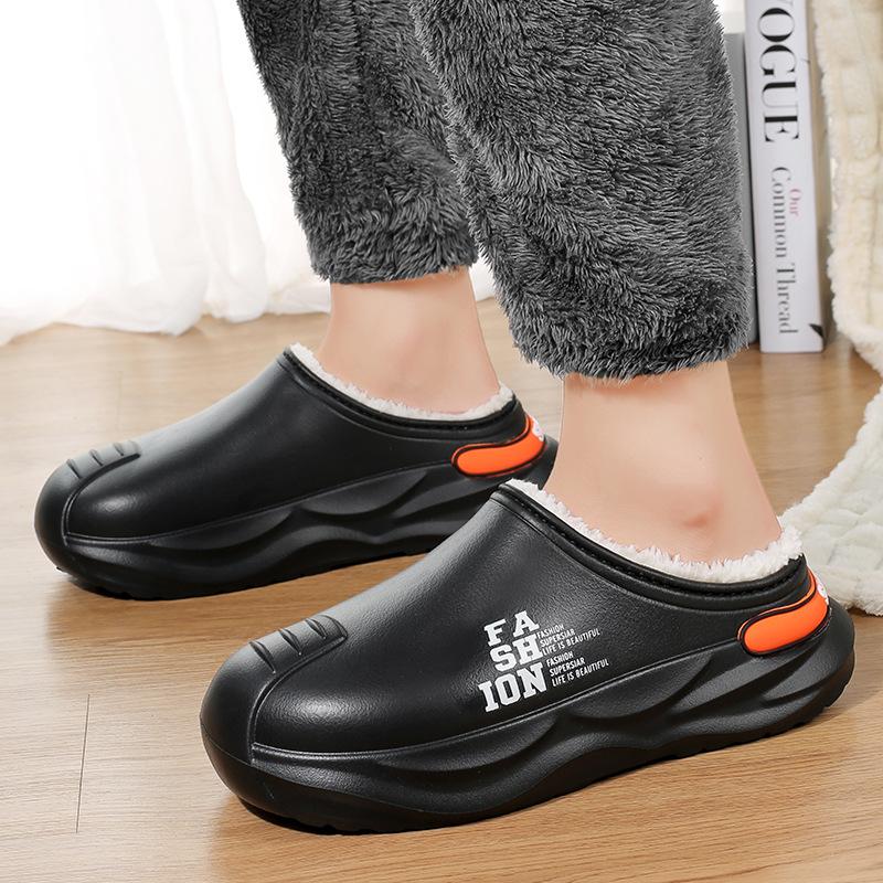 Winter couple cotton shoes half drag thickened soft sole velvet warm home cotton shoes women's confinement cotton slippers