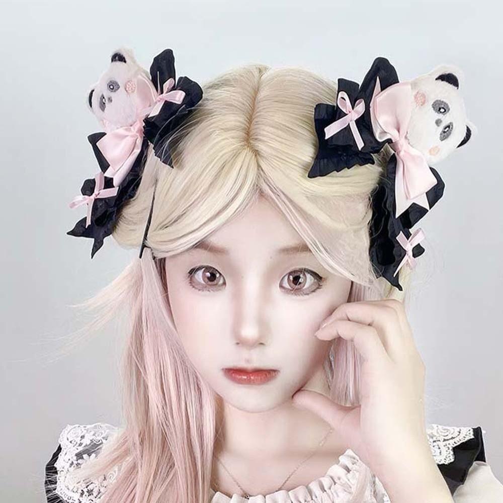 1 Pair Y2K Lolita Hair Clips Cartoon Animal Gothic Style Satin Bow Hairpins Japanese Style Plush Lolita Girls Barrettes Cosplay
