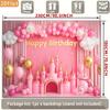 2D Pink Castle Happy Birthday Party Backdrop Princess Balloon & Curtain Photography Background