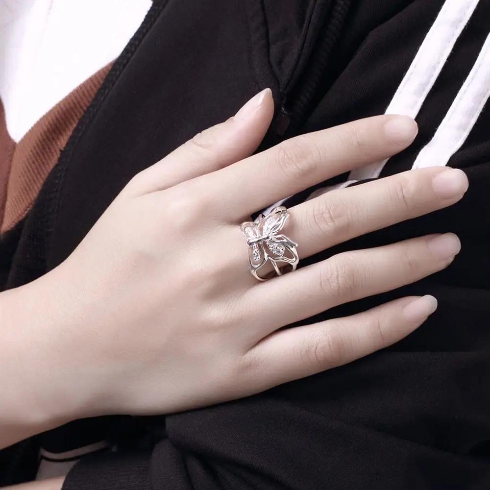 Luxury S 925 Sterling Silver Crystal Butterfly Rings For Women Adjustable Fashion Wedding Accessories Party Gifts Jewelry