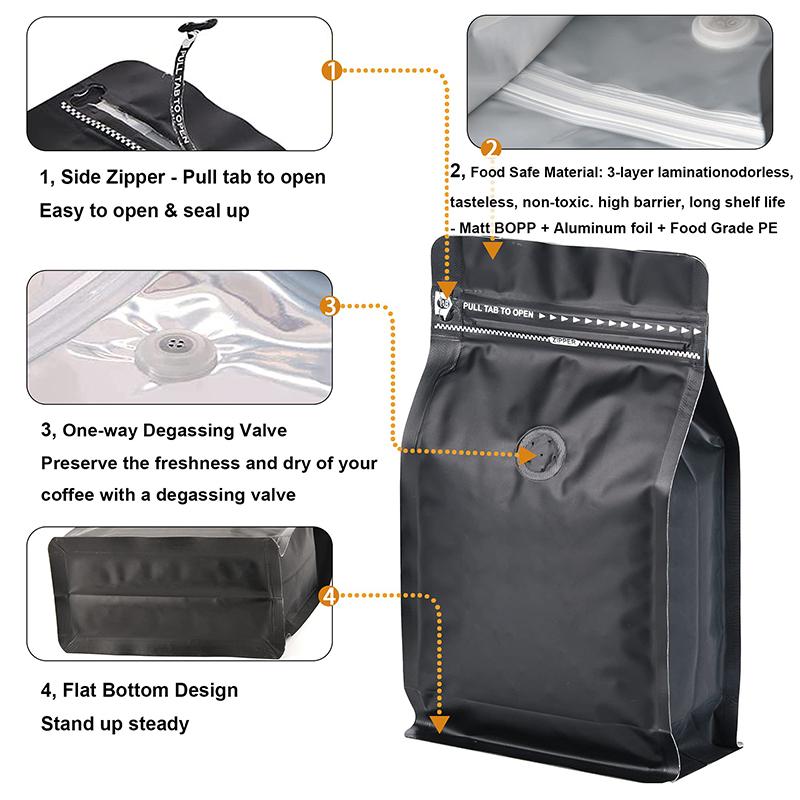 50Pcs Coffee Stand Up Pouch With Valve &Ziplock Pulltab Ground Coffee Beans Nutdried Tea Leaf Mga Pouches Ng Kap