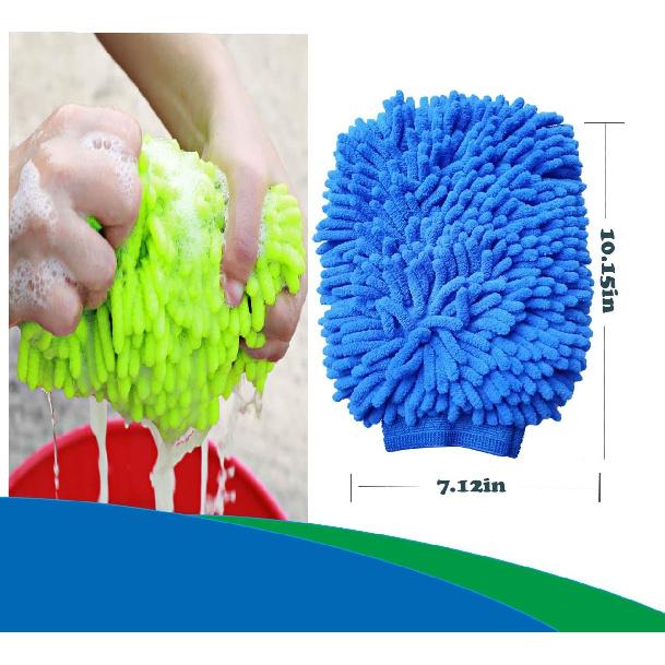 2 Pack Car Wash Mitt Microfiber Chenille Car Wash Mitt Scratch Free For Cars Cleaning,Home Cleaning Mitts(Green/Blue).