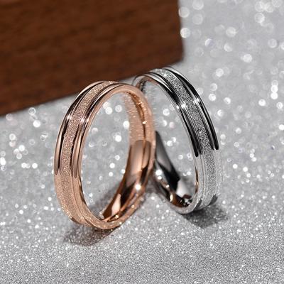 Stainless Steel Ring for Women Rose Gold Color Frosted Curved Ring 4mm Width Simple Geometric Gold Rings ARI