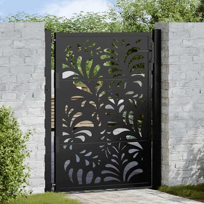 Black Garden Gate 105X130 Cm Steel Wave Pattern