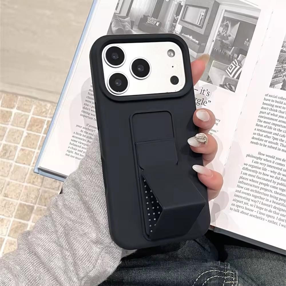 

Dopamine Shockproof Liquid Silicone Soft Case With Foldable Kickstand For iPhone 17 Air 16 15 14 Plus 13 12 Pro Max 11 Cover iPhone17 Pro чёрный