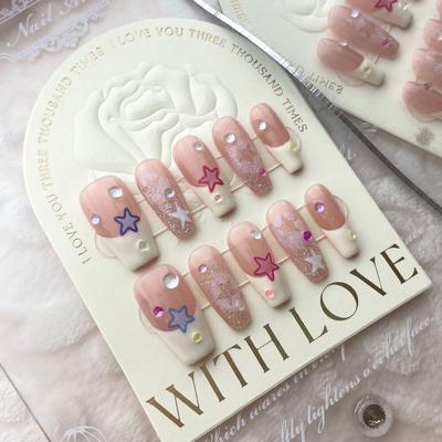 HANDMADE Artificial Nail Cute Star Gentle Phototherapy Nails Reusable and Removable Nails