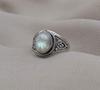 Rainbow Moonstone Ring: Oxidized 925 Sterling Silver, Boho Floral Design