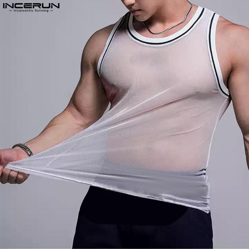 INCERUN Sommer Herren Nähte Ärmellos Mesh Transparent Stretch Tanktops