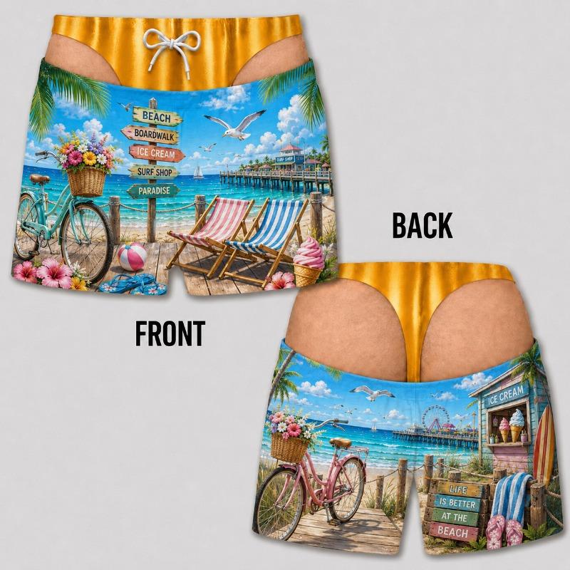 Mens Funny 3D Tropical Beach Sunset Swim Shorts Quick Dry Lightweight Summer Vacation Board Shorts Beachwear Party Gift