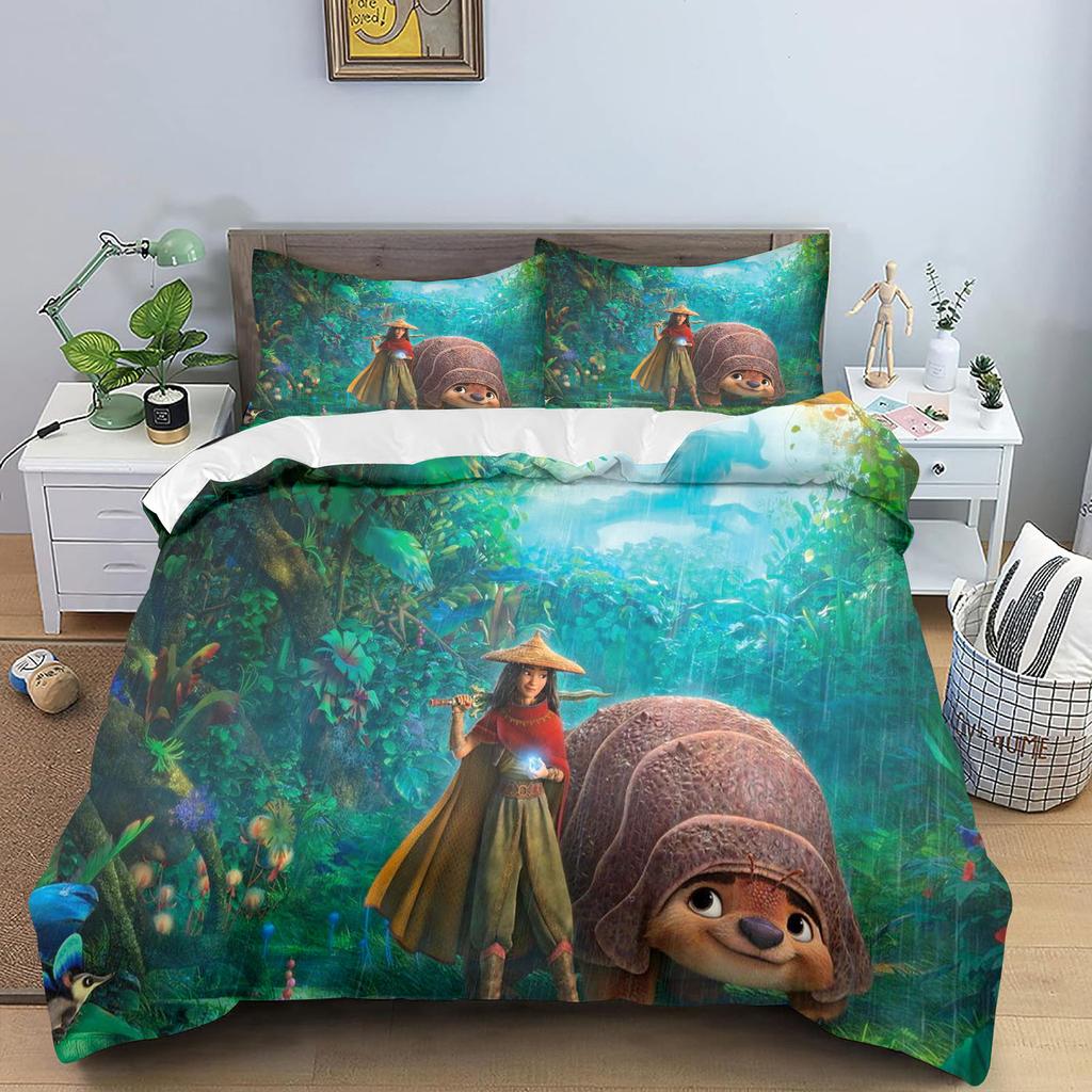 Raya and The Last Dragon Anime Home Bedroom Comforte Nordic polyester material suitable for children and adults 3-piece set