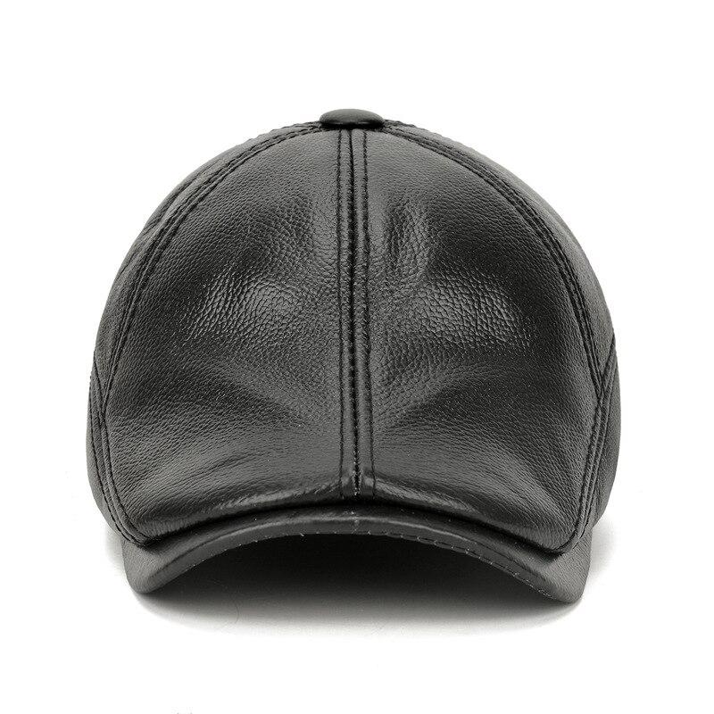 Northwood Genuine Leather Berets with Earflaps Winter Visors Hat Cow Berets Cap Thick Warm Peaked Cap Men for Adult