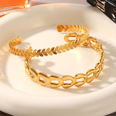 Hochwertiges 18 Karat Goldplattiertes Weizenähren-Edelstahl-Armreif – Europäisches & Amerikanisches Design für Damen