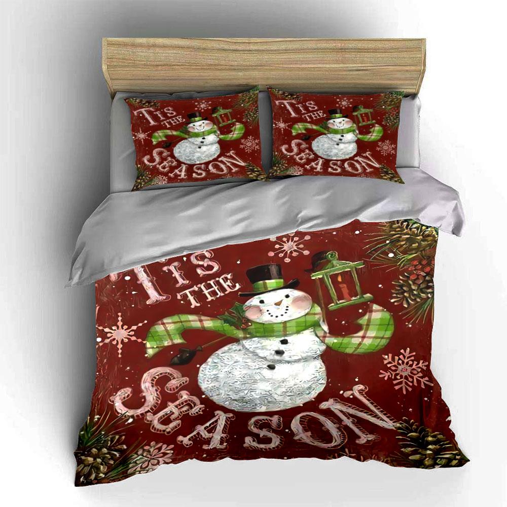 Tis the Season Snowman Design Bedding Duvet Cover Set Duvet Cover Pillowcases (1*Duvet Cover 2*Pillowcases, without duvet insert)