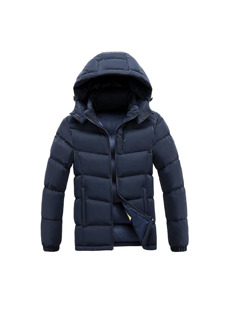 Light Cotton Coat Men's Winter Fashion New Solid-colour Slim Removable Cap Thickened Hooded Comfortable and Versatile Jacket