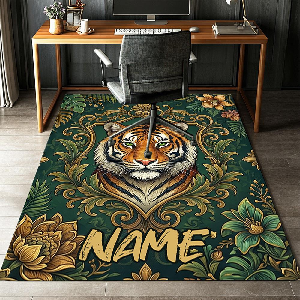 Custom Name Tiger Printed Carpet,Rug for Office Chair Living Room Bedroom Kitchen Room Decor Gifts.