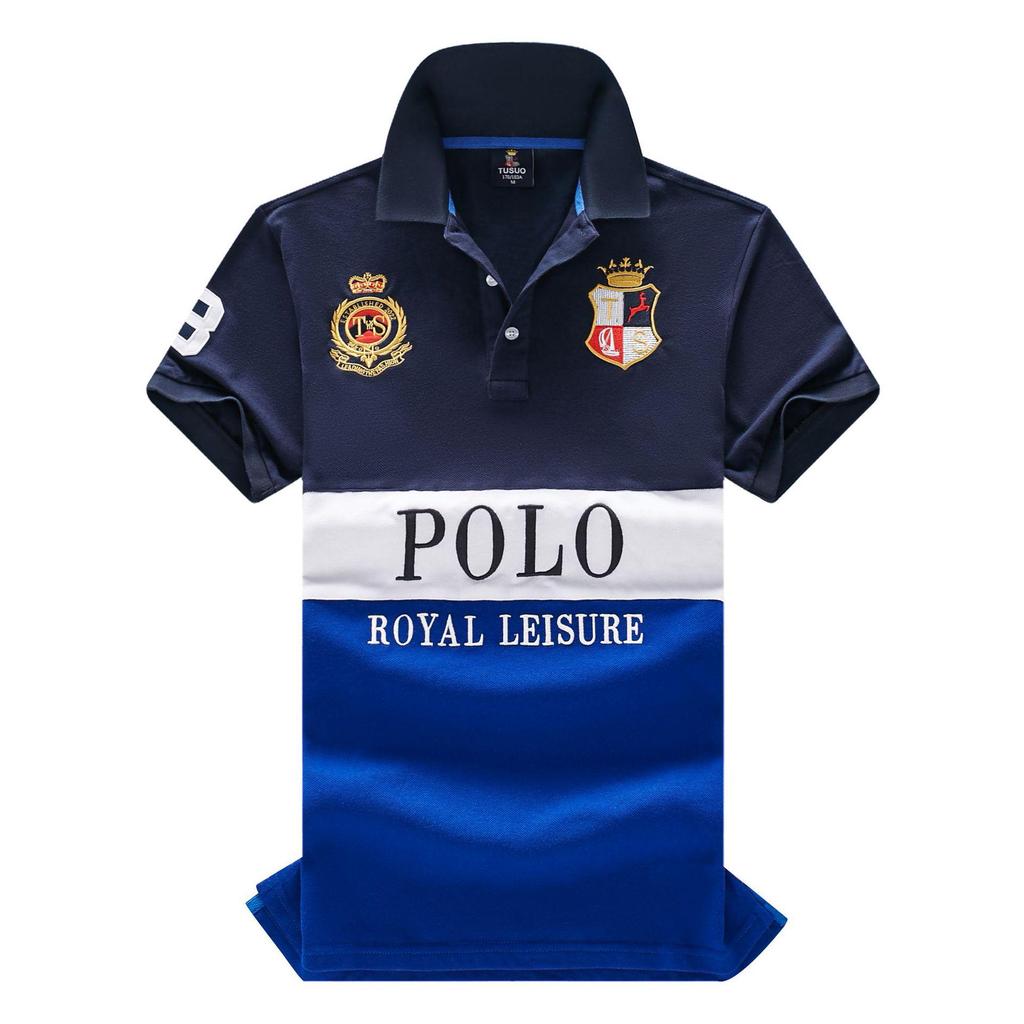 European and American Men's Short Sleeve Polo - British Style Sports Casual Cotton Embroidered Plus Size