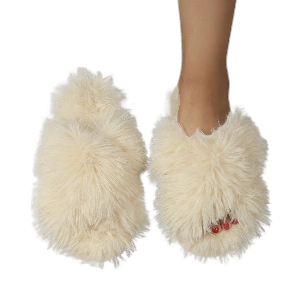Men's and Women's Same Cotton Drag Couple's Slippers One-word Cross-hairy Design Slippers Winter Sweat-absorbing Anti-