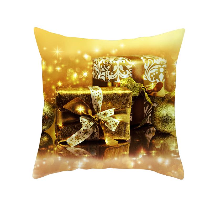 Golden Christmas Peach Velvet Cushion Cover New Digital Printed Square Cushion Cover Cushion Cover
