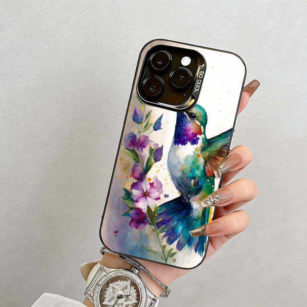 Colorful Bird Hummingbird  Phone Case For iPhone 17,16,15,14,13,12,11 Plus,Pro Max,XS,Colored Silver Plated Inside Cover
