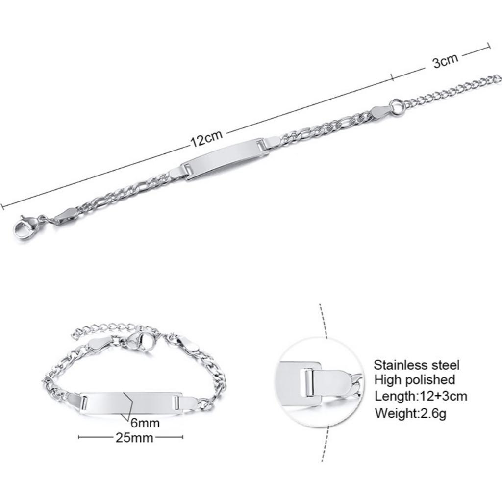Stainless Steel Jewelry Custom Personalized Name ID Bracelet Gilrs Boy Birthday Gifts, Curb Chain Link Crown Bracelet