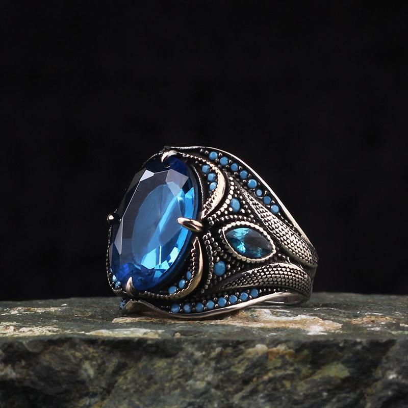 2023 New Zinc Alloy Ring For Men Fashion Trend Blue Zircon Finger Ring Male Party Jewelry