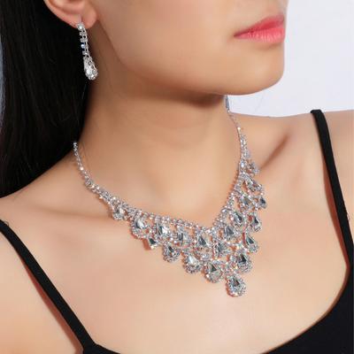 3PC Women's Trendy Claw Chain Series Water Drop Tassel Necklace Earrings Jewelry Set Wedding Banquet Party Holiday Gift