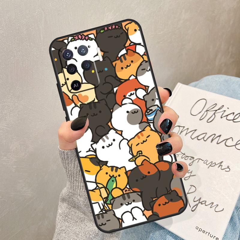Cute Cartoon Cat Case For Oppo A54 A74 A94 A17 A57 A77 A76 A16 A96 A18 A60 A80 A40 A38 A58 A78 A98 A15 A5 Pro