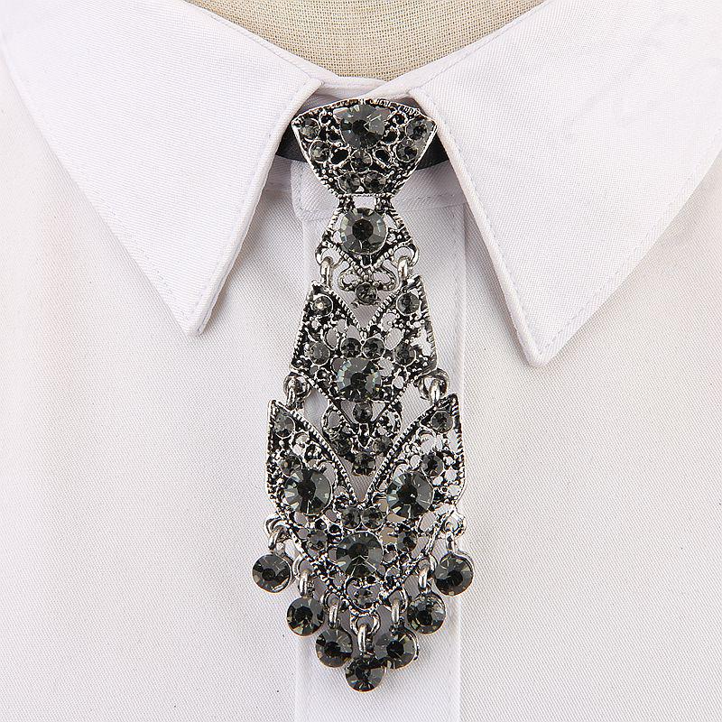 Trendy Unisex Rhinestone-Inlaid Korean Style Metal Tie for Cocktail Party or Wedding Host