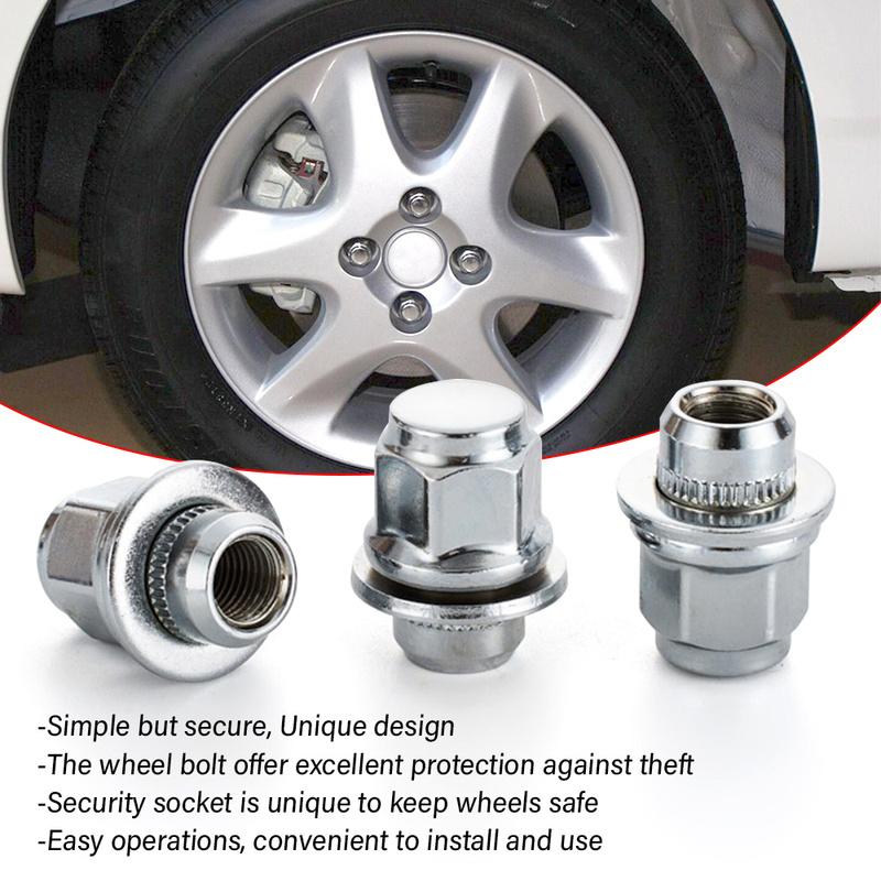 5PCS M12 x 1.5 Locking Wheel Bolts Anti-Theft Lug Nuts for Toyota Aluminum Alloy With Security Socket 43x25mm Zinc Plated