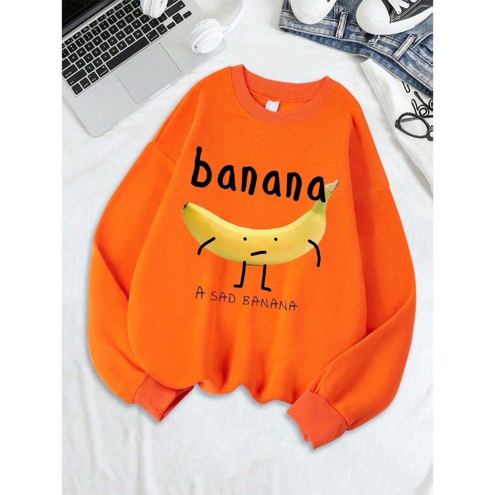 Damen-Sweatshirt mit traurigem Bananenprint, Rundhalsausschnitt, Basic-Hoodies, warmer, lockerer Pullover, bequeme Winterkleidung für Damen