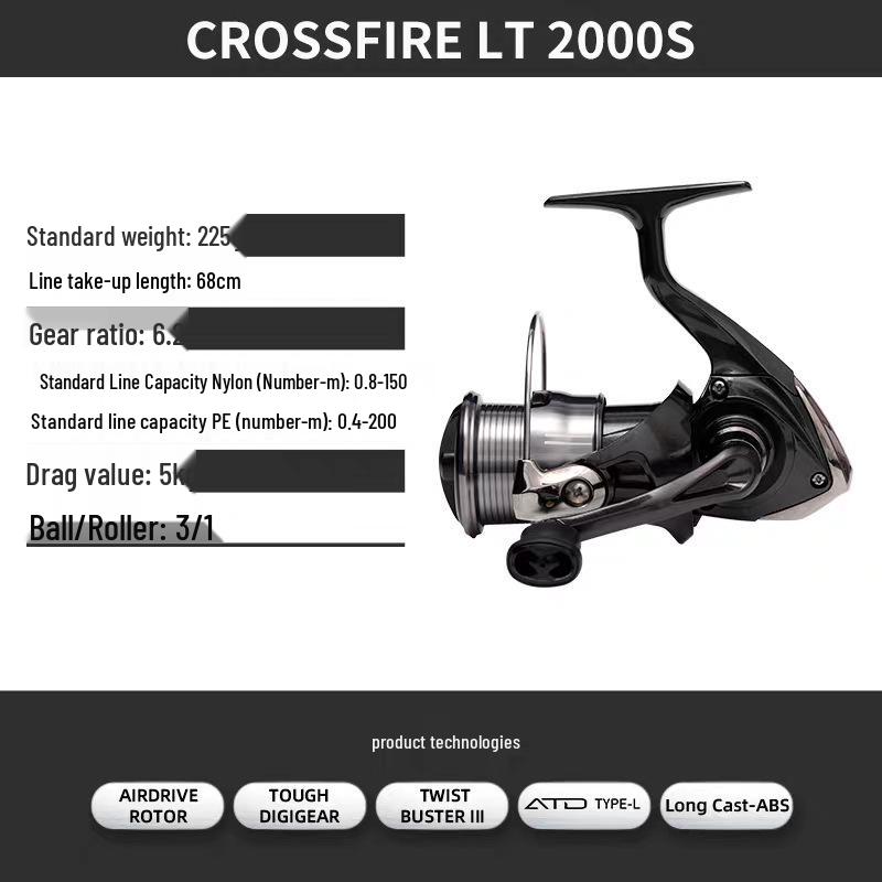 Daiwa CROSSFIRE LT Spinning Reel - Lightweight Long Cast Metal Spool Fishing Reel, Available in 26 Models.