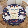 Round Japanese Maneki Neko Cat With Good Luck Kanji  Tablecloth 70 Inches Kitchen Dinning Table Cloth Waterproof  Table Cover