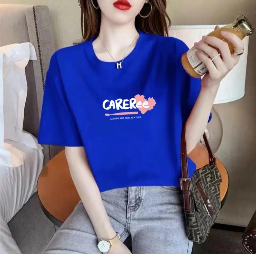 

2025 Summer Women s Cotton Versatile Casual Print Crew Neck T-Shirt (Letter Powder) Patterned Short Sleeve XXXL