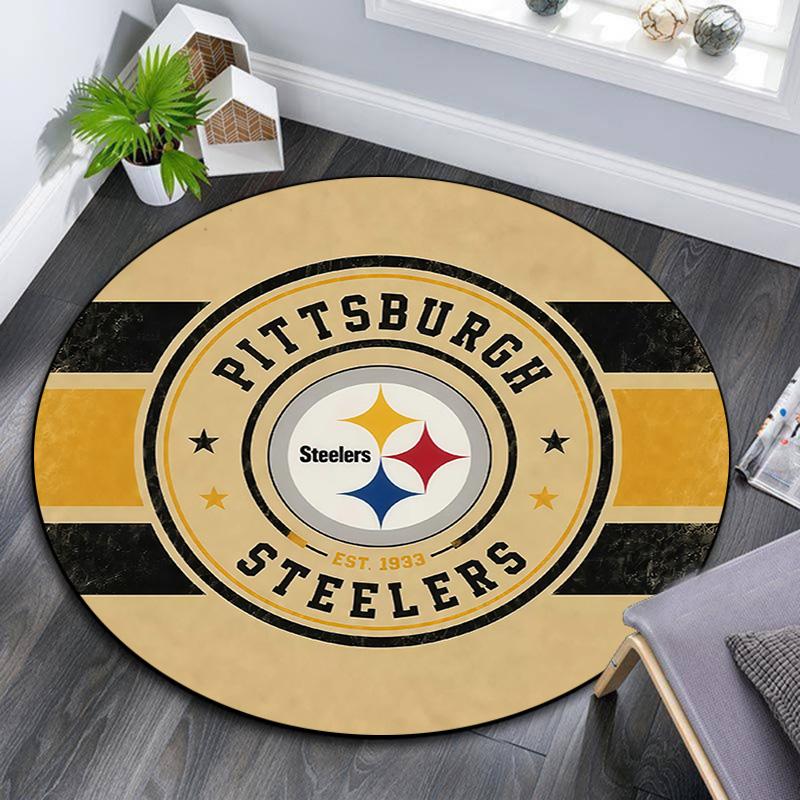 Pittsburgh Steelers Round Area Rug,Carpet Rug for Living Room Bedroom Sofa Playroom Decor,Non-slip Floor Mat