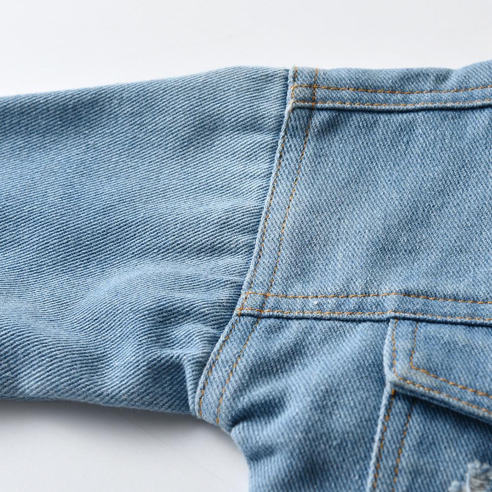 Nuova Giacca di Jeans Primavera/Autunno con Strappi per Ragazzi e Ragazze