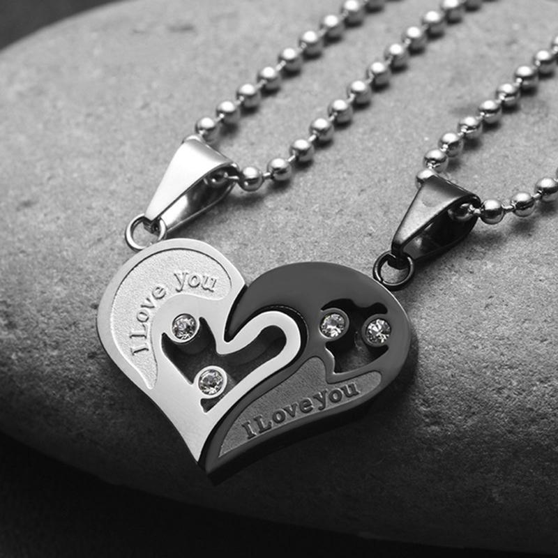 1Pair Couple Iron Chain Heart Love Necklaces Trendy Paired Suspension Pendants