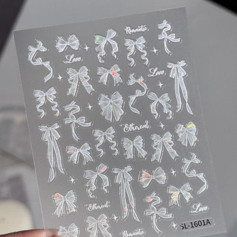 Professional Look Nail Art Stickers 5D Bow Pearl Heart for French Polka Dot Nails