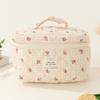 Quilted Makeup Bag Floral Cosmetic Bag Aesthetic Travel Toiletry Bag Large Capacity Simple Skincare Bag Corduroy for Women Girls
