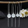 S999 Pure Silver 8mm & 10mm Tassel Cat's Eye Earrings for Women - Elegant, Simple, Long Thread Design