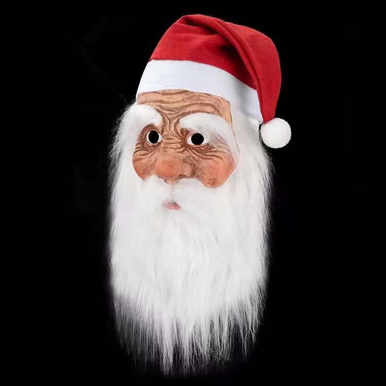 Latexová maska Santa Clause s bílým vousem - Pokrývka hlavy na Halloweenskou a vánoční párty