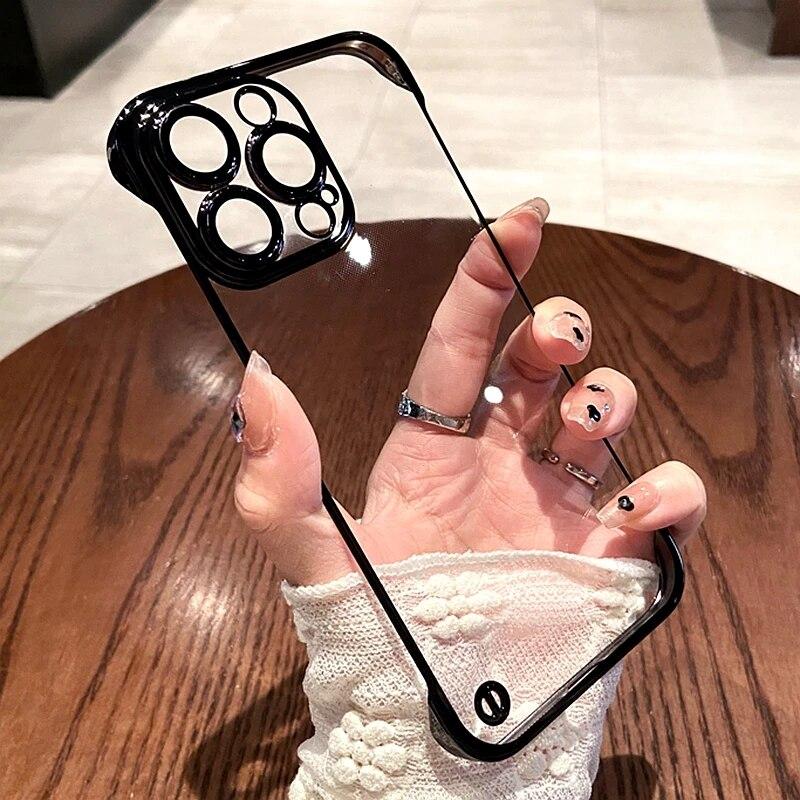 

Luxury No Borders Transparent Phone Case For Iphone 11 12 13 14 15 Pro Max Plus Electroplated Clear Ultrathin Bumper Cases Cover