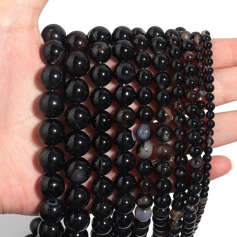 4/6/8/10/12mm Natural Black Agate Stone Beads Round Loose Spacer Beads For Jewelry Making DIY Bracelets Necklace Accessories