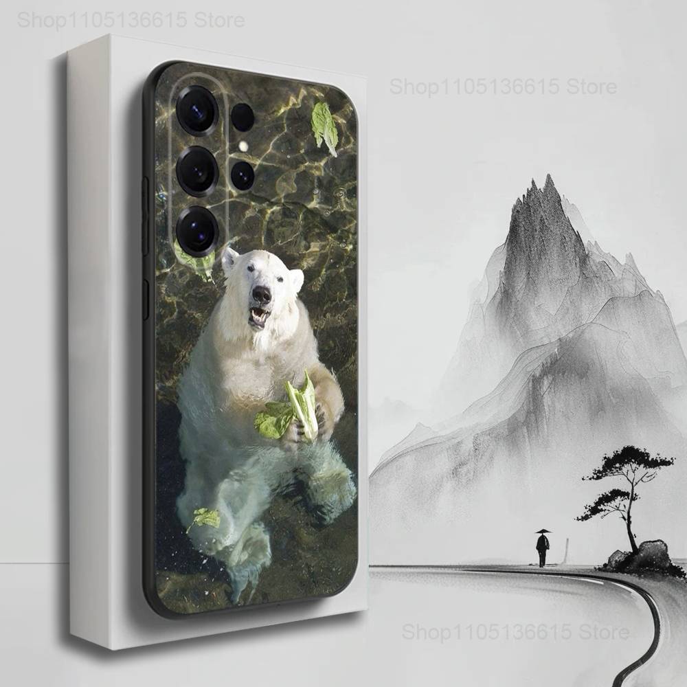 Animal Cute Polar Bear For Samsung S9,S10,S20,S10,S21,S25,S24,S23,Ultra,FE,Plus,Lite,Soft Silicone Black Case