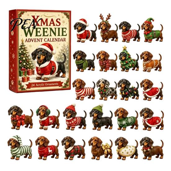 Dog Themed Holiday Gift 2026 Christmas Dachshund Advent Calendar, 24-Day Countdown Toy Set with Mini Box for Kids Figures, Acrylic Ornament