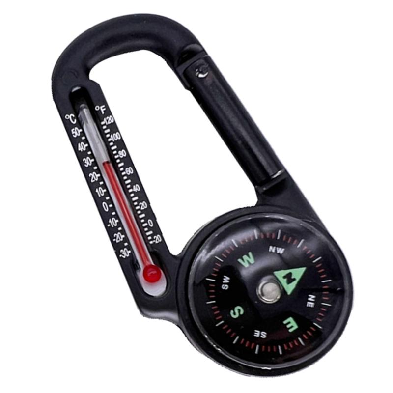 Pocket Survival Device Mini Keychain Multifunction Camping Compasses Thermometer